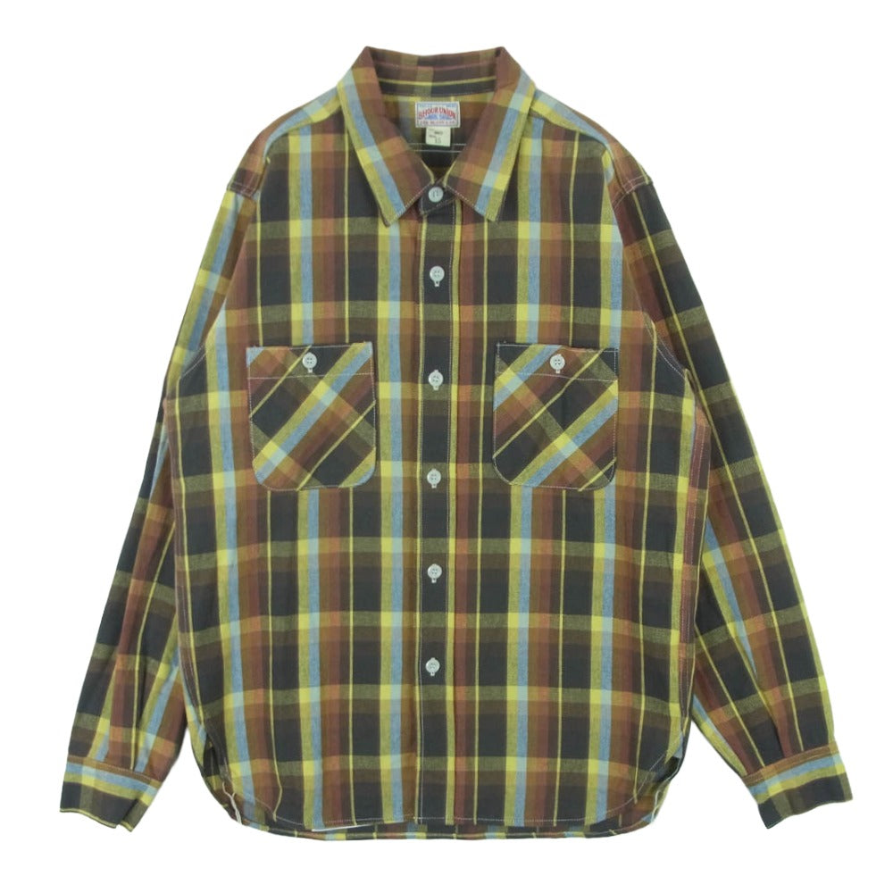 The REAL McCOY'S ザリアルマッコイズ MS16031 JOE Mc COY ジョーマッコイ LOT 949 8 HOUR UNION WORK SHIRT フランネル 長袖 シャツ ブラウン系 イエロー系 15【中古】