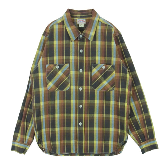The REAL McCOY'S ザリアルマッコイズ MS16031 JOE Mc COY ジョーマッコイ LOT 949 8 HOUR UNION WORK SHIRT フランネル 長袖 シャツ ブラウン系 イエロー系 15【中古】