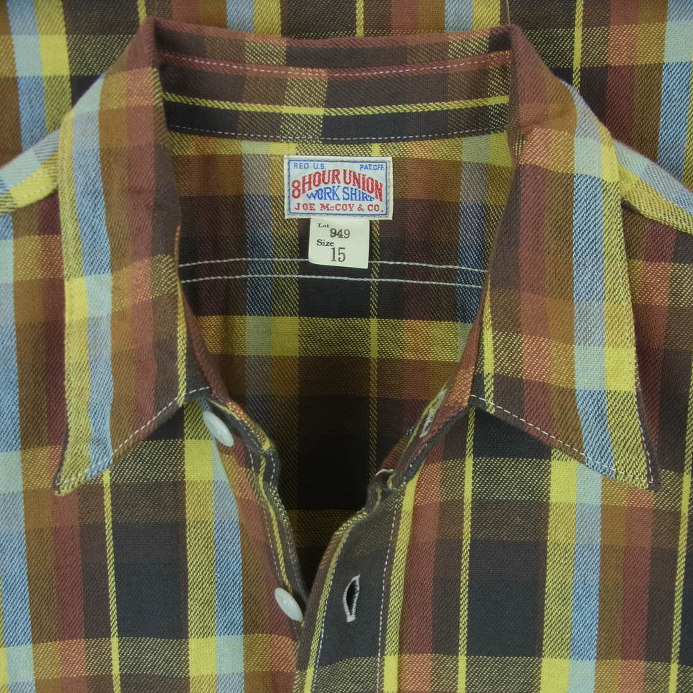 The REAL McCOY'S ザリアルマッコイズ MS16031 JOE Mc COY ジョーマッコイ LOT 949 8 HOUR UNION WORK SHIRT フランネル 長袖 シャツ ブラウン系 イエロー系 15【中古】