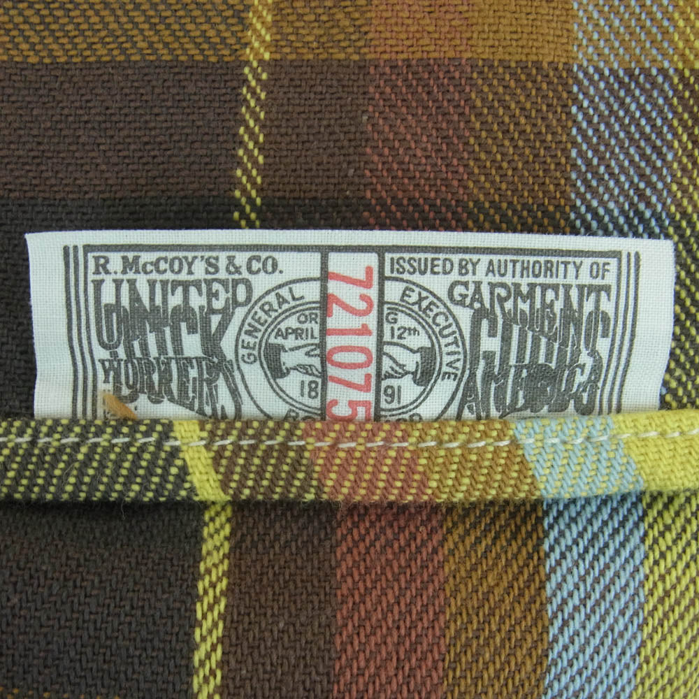The REAL McCOY'S ザリアルマッコイズ MS16031 JOE Mc COY ジョーマッコイ LOT 949 8 HOUR UNION WORK SHIRT フランネル 長袖 シャツ ブラウン系 イエロー系 15【中古】