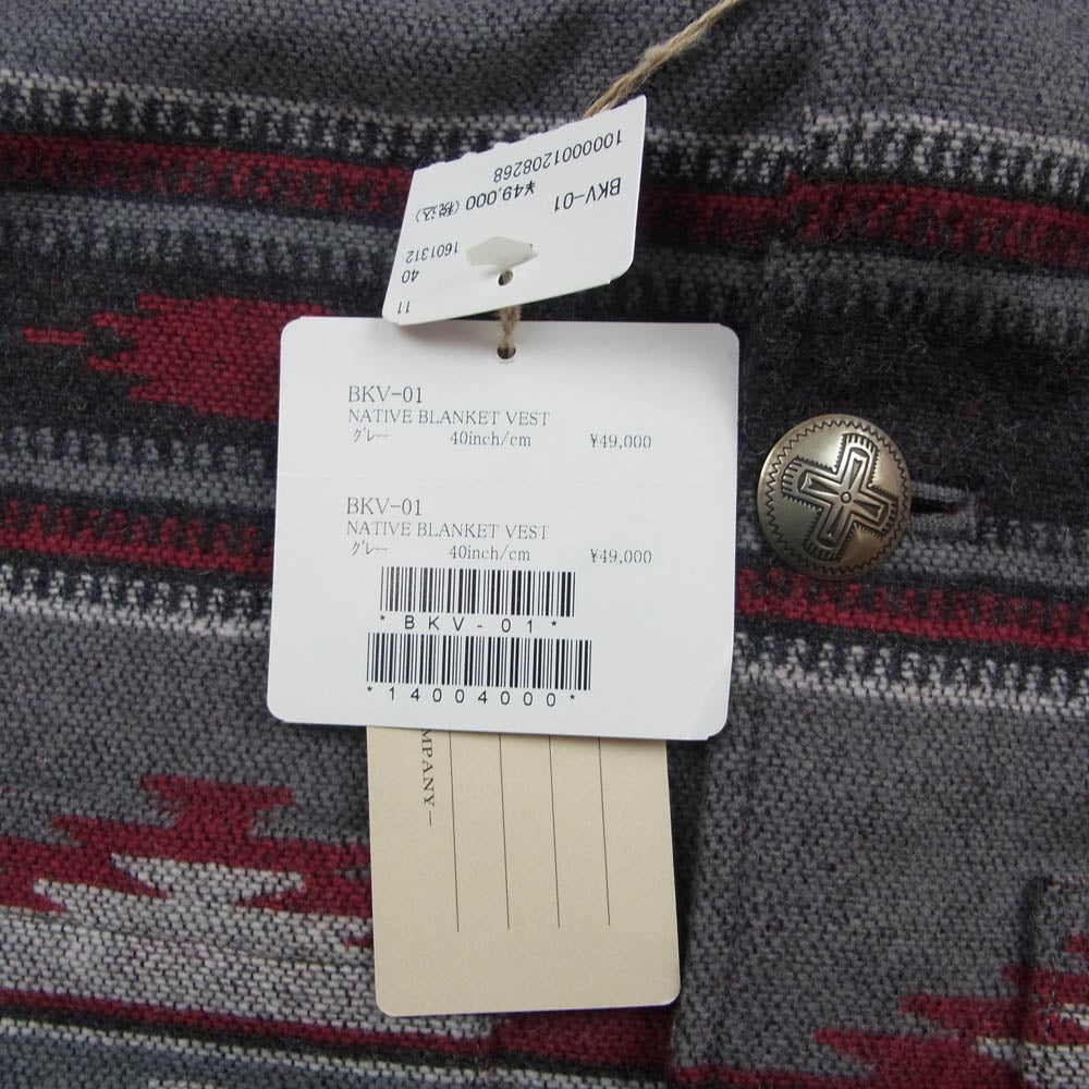 THE FLAT HEAD ザフラットヘッド BKV-01 NATIVE BLANKET VEST ネイティブ ブランケット ベスト グレー系 40【美品】【中古】