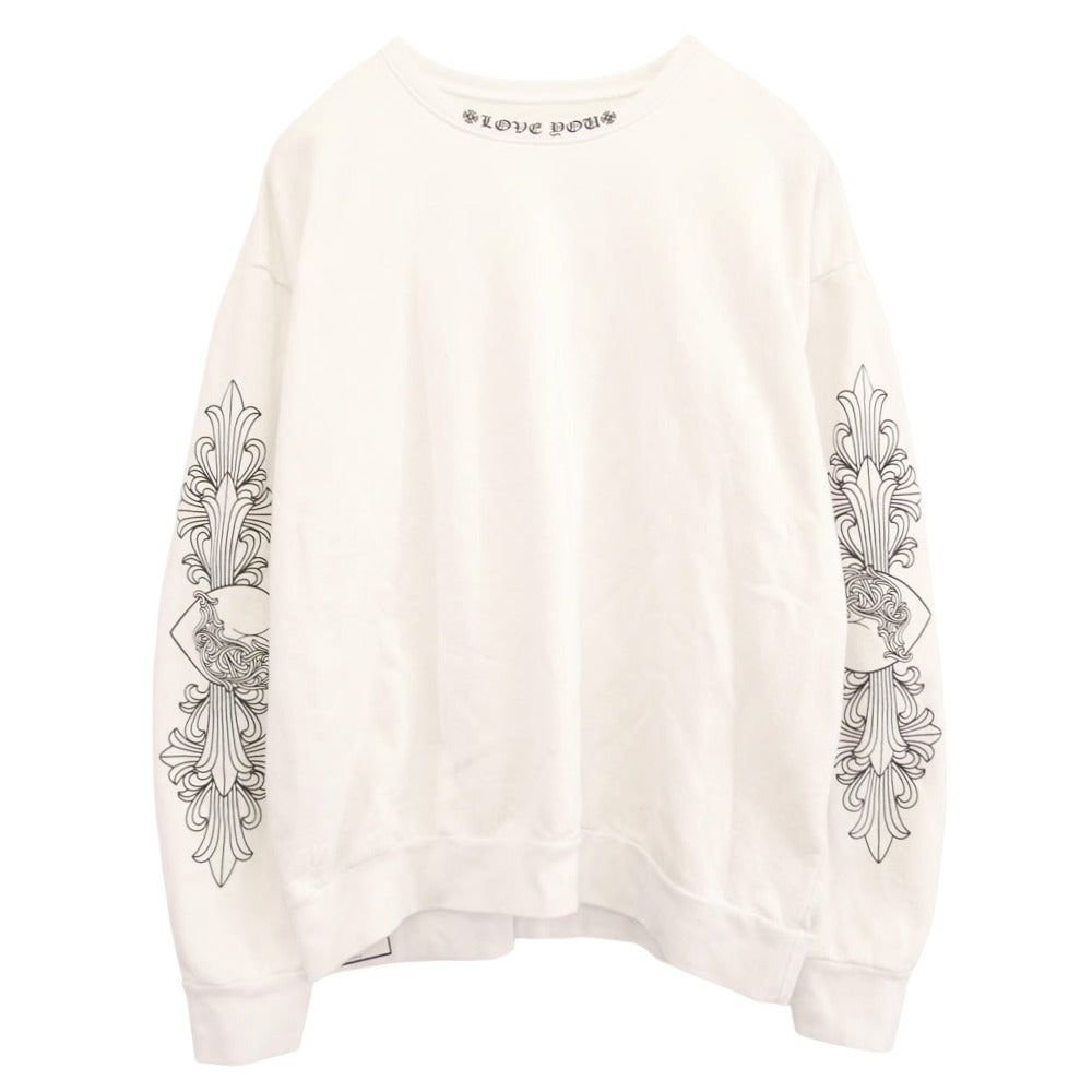 CHROME HEARTS クロムハーツ（原本無） SWTSHRT PLVR ネック ロゴ アーム フローラルクロス プリント クルーネック スウェット XL ホワイト系 XL【中古】