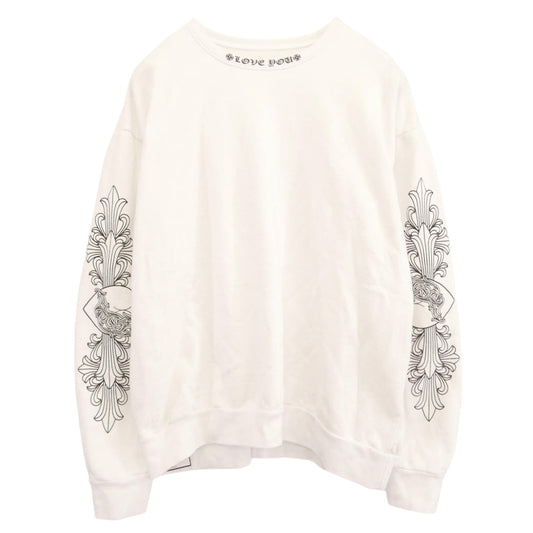 CHROME HEARTS クロムハーツ（原本無） SWTSHRT PLVR ネック ロゴ アーム フローラルクロス プリント クルーネック スウェット XL ホワイト系 XL【中古】