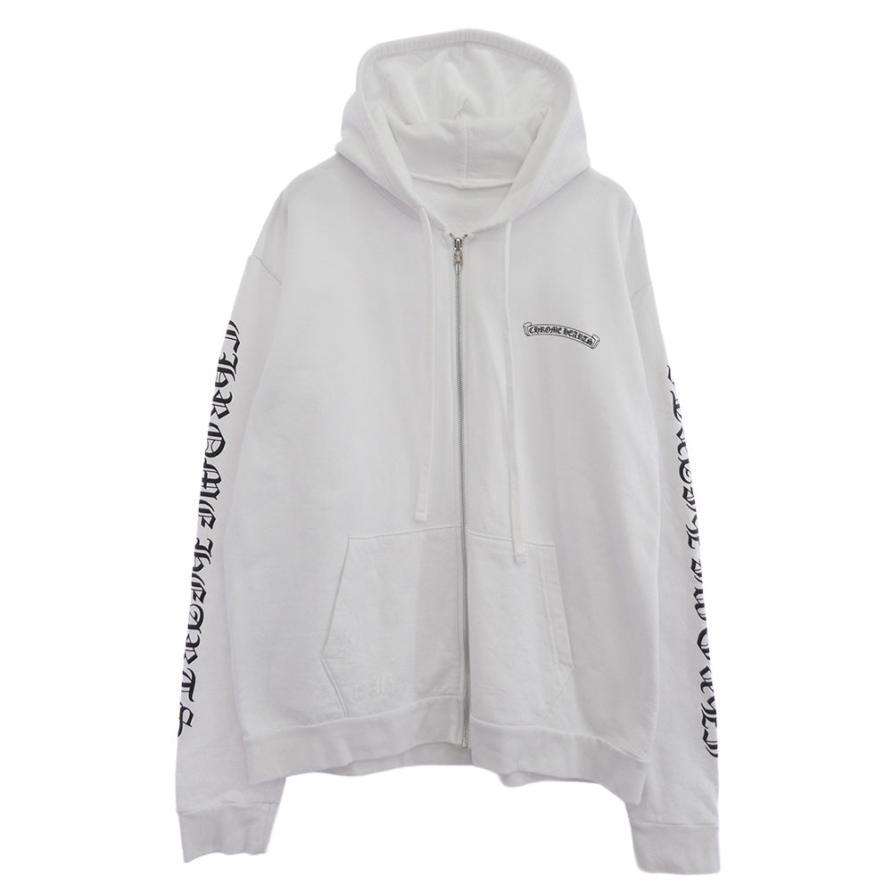 CHROME HEARTS クロムハーツ（原本無） SWTSHRT HD ZIP ダガージップ スクロールラベル バックプリント スウェット パーカー ホワイト系 L【中古】