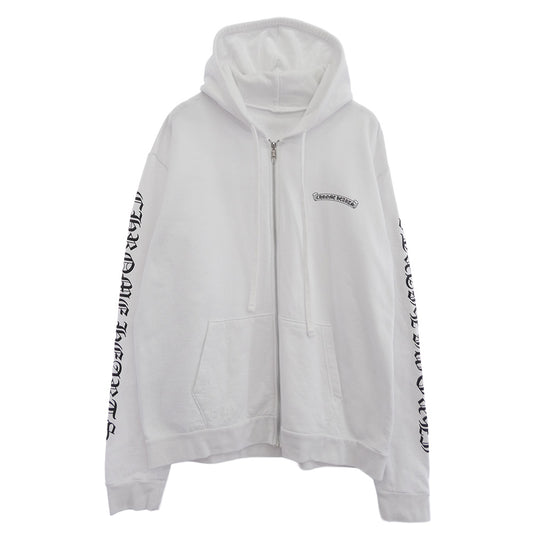 CHROME HEARTS クロムハーツ（原本無） SWTSHRT HD ZIP ダガージップ スクロールラベル バックプリント スウェット パーカー ホワイト系 L【中古】