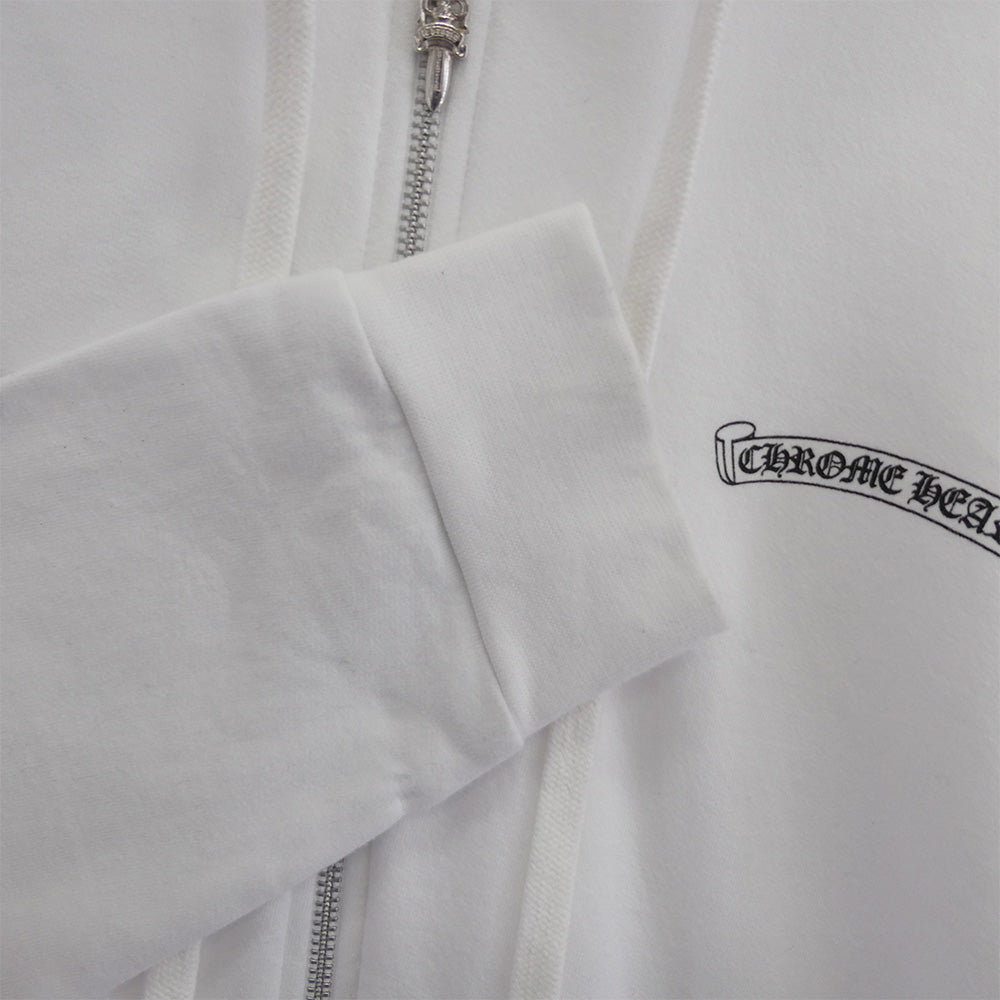 CHROME HEARTS クロムハーツ（原本無） SWTSHRT HD ZIP ダガージップ スクロールラベル バックプリント スウェット パーカー ホワイト系 L【中古】