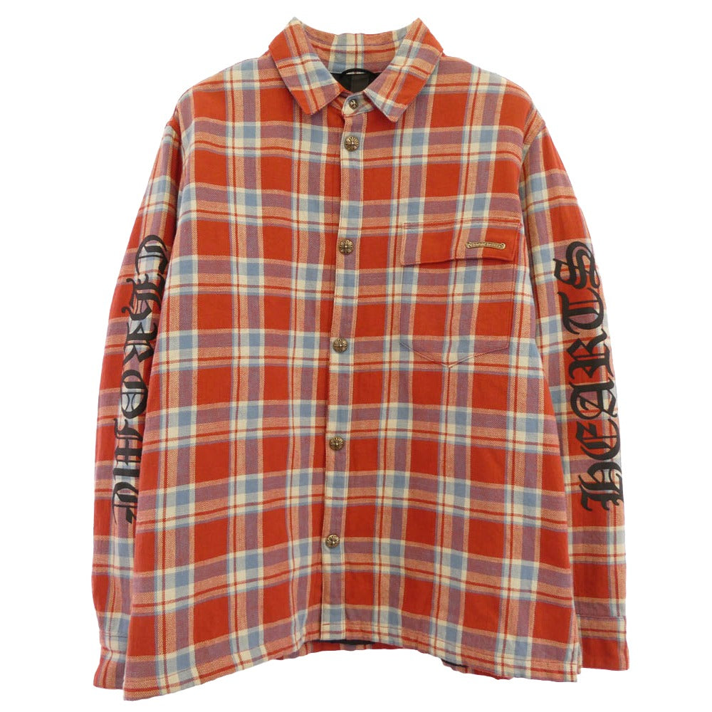 CHROME HEARTS クロムハーツ（原本無） NOT WORK DOG Flannel Check Shirt Jacket ワイノット ワークドッグ フランネル チェック シャツジャケット クロスボールボタン CHプラス L レッド系 マルチカラー系 XL【美品】【中古】