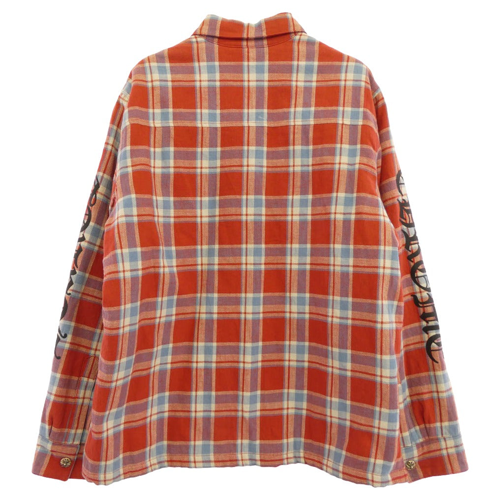 CHROME HEARTS クロムハーツ（原本無） NOT WORK DOG Flannel Check Shirt Jacket ワイノット ワークドッグ フランネル チェック シャツジャケット クロスボールボタン CHプラス L レッド系 マルチカラー系 XL【美品】【中古】