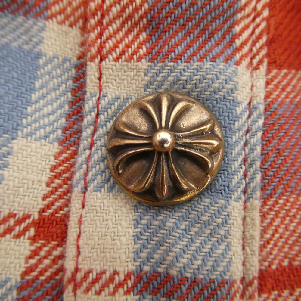 CHROME HEARTS クロムハーツ（原本無） NOT WORK DOG Flannel Check Shirt Jacket ワイノット ワークドッグ フランネル チェック シャツジャケット クロスボールボタン CHプラス L レッド系 マルチカラー系 XL【美品】【中古】