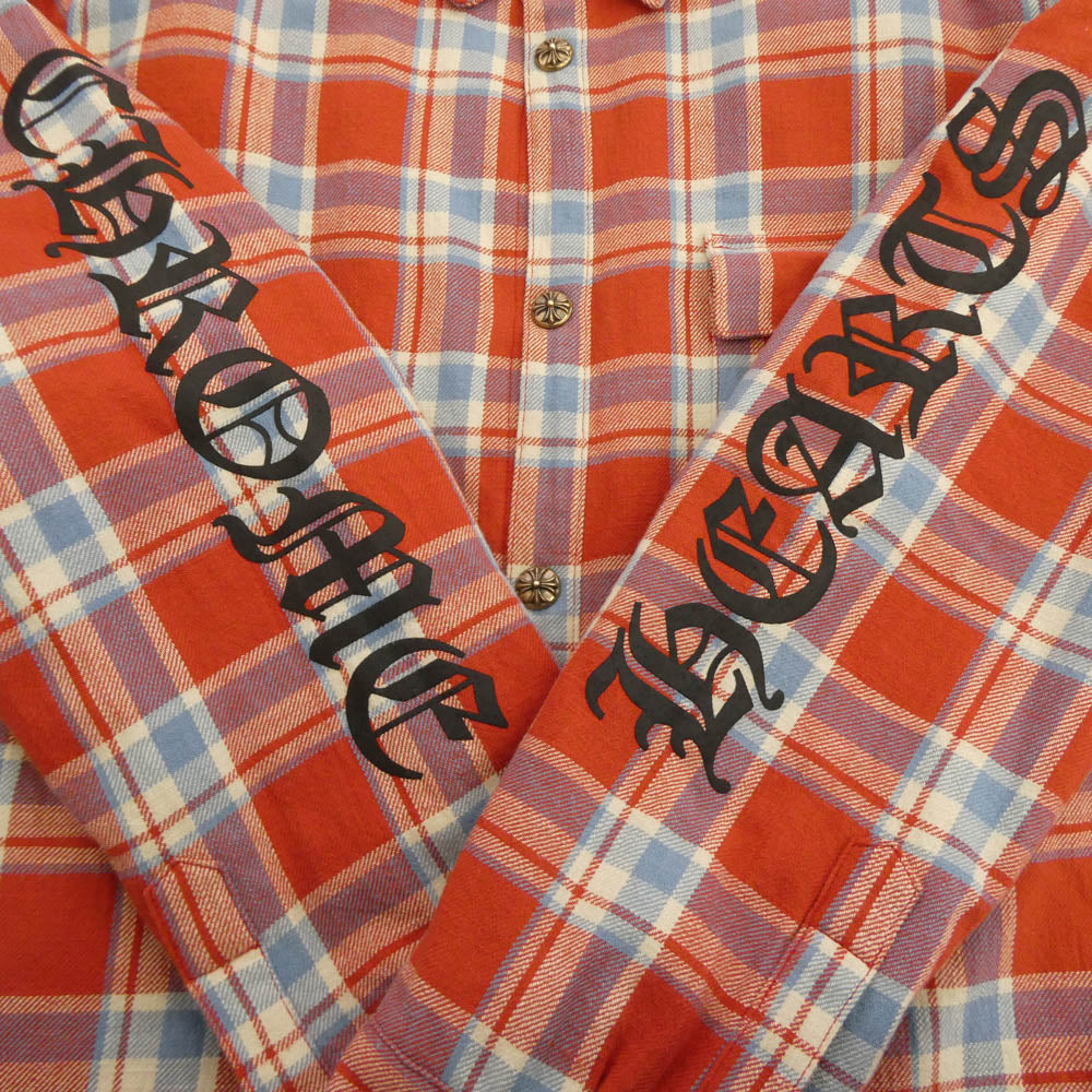 CHROME HEARTS クロムハーツ（原本無） NOT WORK DOG Flannel Check Shirt Jacket ワイノット ワークドッグ フランネル チェック シャツジャケット クロスボールボタン CHプラス L レッド系 マルチカラー系 XL【美品】【中古】