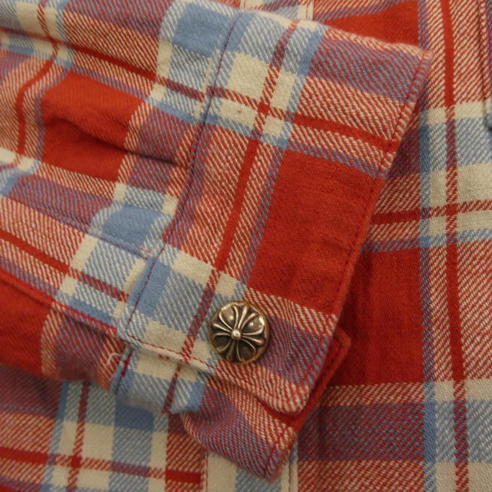 CHROME HEARTS クロムハーツ（原本無） NOT WORK DOG Flannel Check Shirt Jacket ワイノット ワークドッグ フランネル チェック シャツジャケット クロスボールボタン CHプラス L レッド系 マルチカラー系 XL【美品】【中古】