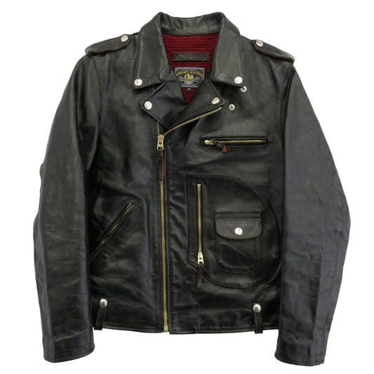 カーフィーレザー 馬革 ホースハイド ダブル ライダース ジャケット ブラック系 40【中古】