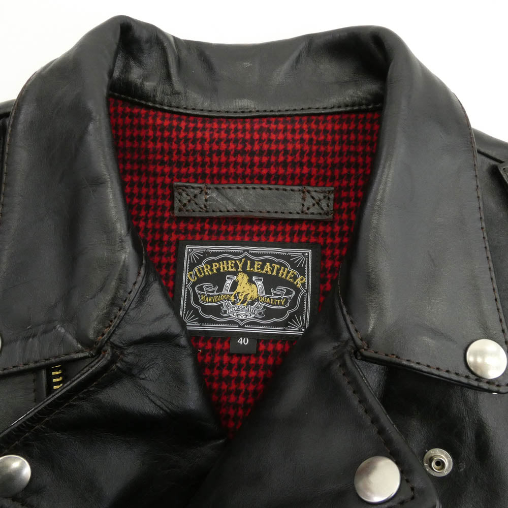 カーフィーレザー 馬革 ホースハイド ダブル ライダース ジャケット ブラック系 40【中古】