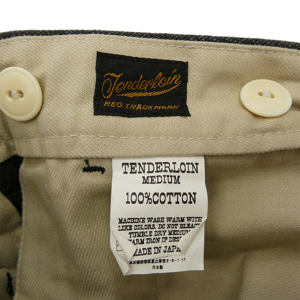 TENDERLOIN テンダーロイン T-BATTLE PNT コットン100％ センタープレス スラックス バトル パンツ サスペンダーボタン ごま塩 グレー系 M【美品】【中古】