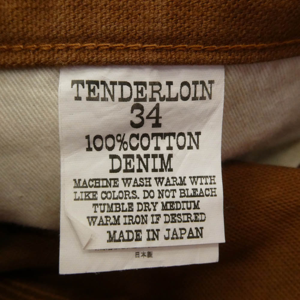 TENDERLOIN テンダーロイン T-RIDERS セルビッチ シンチバック ボタンフライ デニム パンツ ブラウン 34【中古】