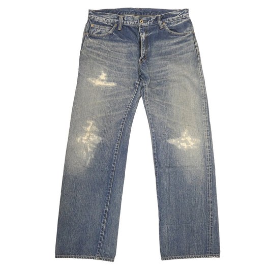 TENDERLOIN テンダーロイン T-RIDERS C DAMAGE 5ポケット ダメージ加工 ジッパーフライ セルビッチ デニム パンツ インディゴブルー系 34【中古】
