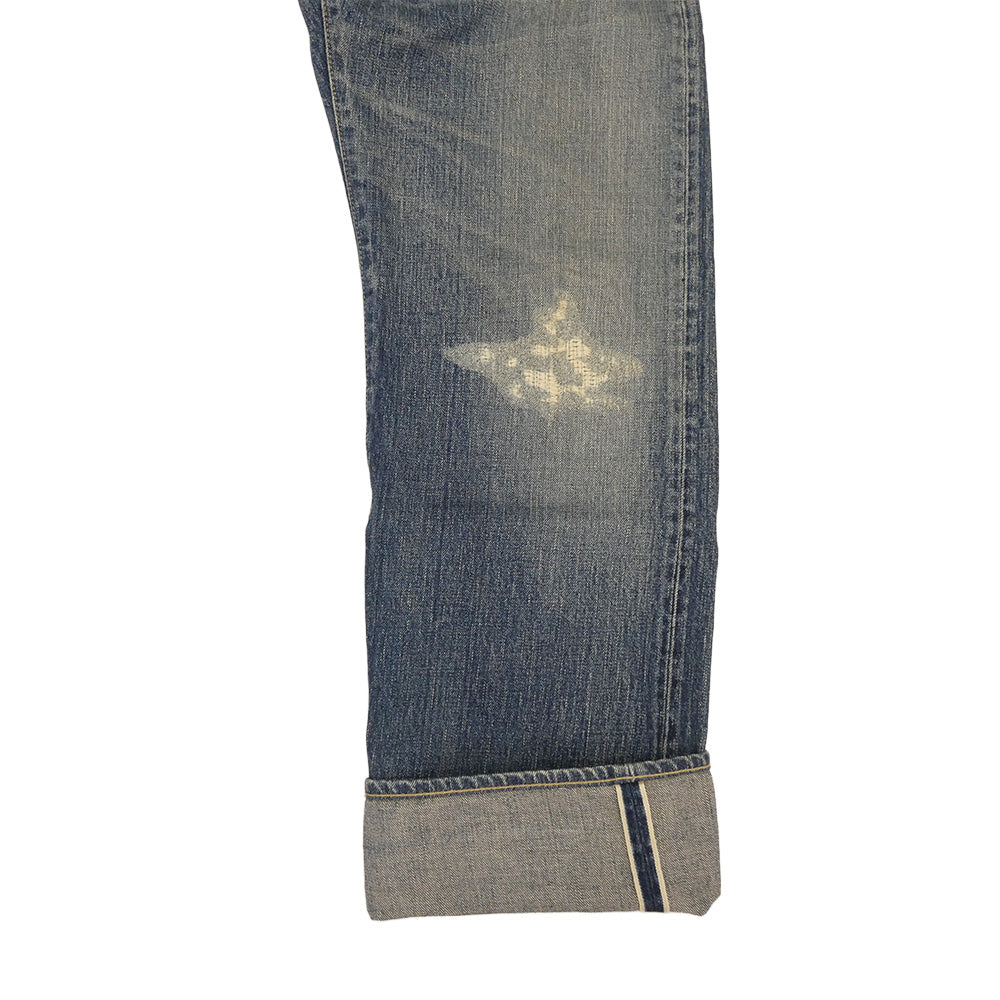 TENDERLOIN テンダーロイン T-RIDERS C DAMAGE 5ポケット ダメージ加工 ジッパーフライ セルビッチ デニム パンツ インディゴブルー系 34【中古】