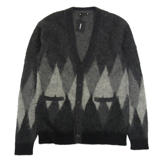 MINEDENIM マインデニム 2210-6002-97-022 Kid Mohair Argyle Washed Knit Long Cardigan モヘア アーガイル ニット カーディガン グレー系 2【極上美品】【中古】