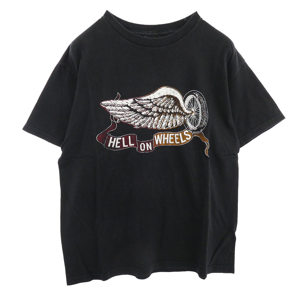TENDERLOIN テンダーロイン T-TEE HELL ON WHEELS ウィングホイールプリント 半袖Tシャツ ブラック ブラック系 M【中古】