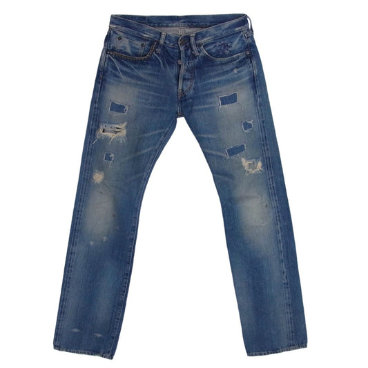 HYSTERIC GLAMOUR ヒステリックグラマー 4AP-1251 ダメージ加工 リペア加工 リメイク 小窓 パッチ スタッズ デニム パンツ ライトブルー系 30【中古】