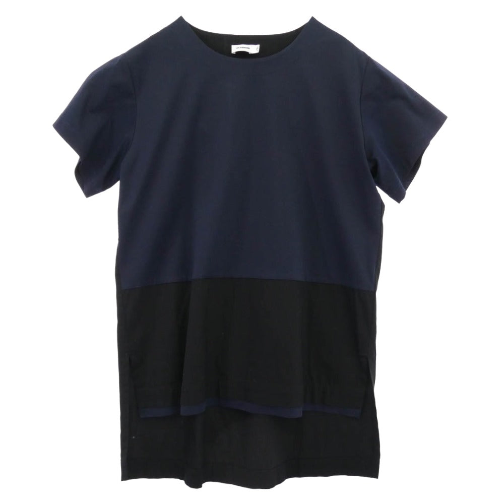 JIL SANDER ジルサンダー OW703015WE257408B51 レイヤード デザイン カラー切替 Tシャツ 半袖カットソー ネイビー系 M【中古】