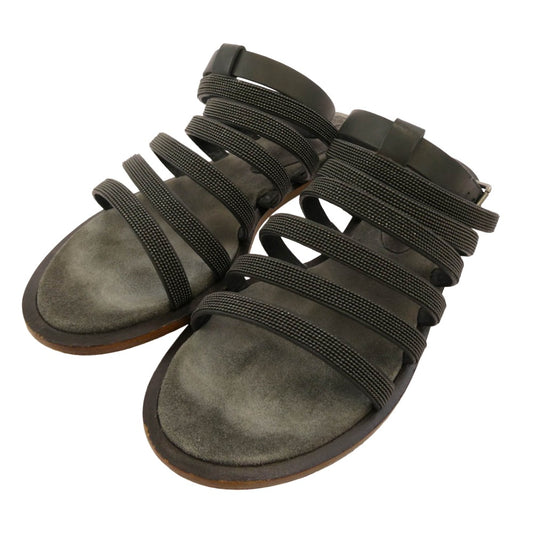 Brunello Cucinelli ブルネロクチネリ ライトストーン レザーストラップ サンダル ブラック系 37【中古】