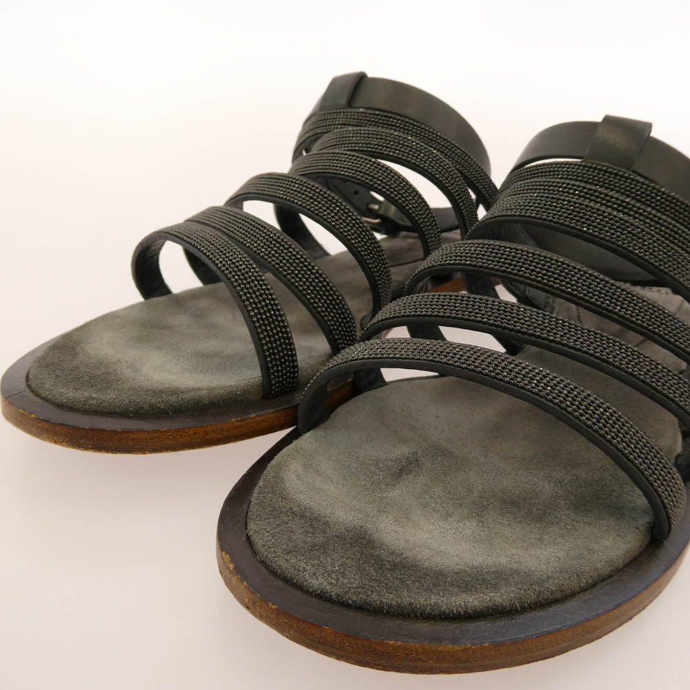Brunello Cucinelli ブルネロクチネリ ライトストーン レザーストラップ サンダル ブラック系 37【中古】