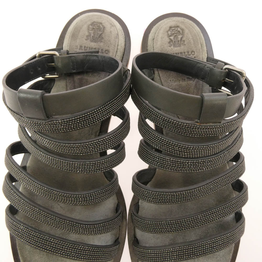 Brunello Cucinelli ブルネロクチネリ ライトストーン レザーストラップ サンダル ブラック系 37【中古】