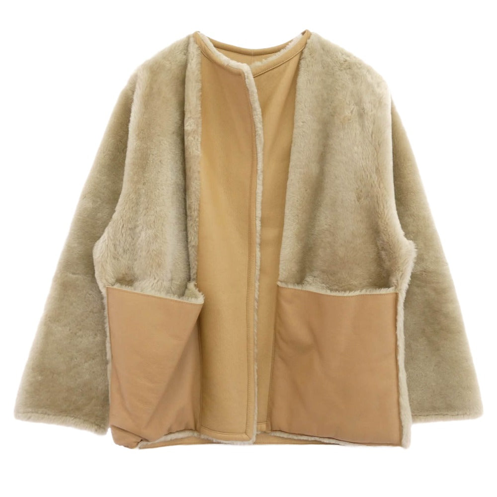 Ron Herman ロンハーマン 341040019 ノーカラー ムートンレザー ボア切替 ジャケット ベージュ系 S【中古】