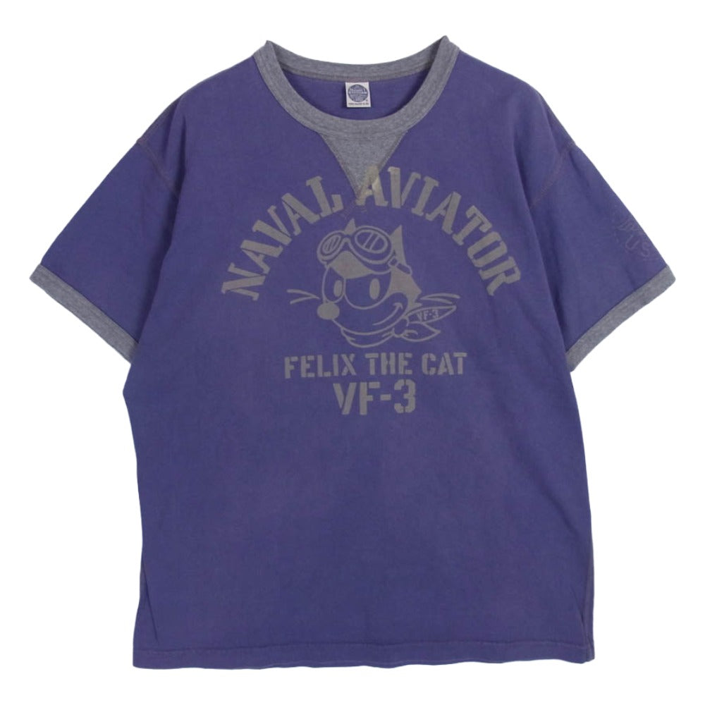TOY'S McCOY トイズマッコイ FELIX THE CAT NAVAL AVIATOR フィリックス ザ キャット 半袖 tシャツ パープル系 L【中古】
