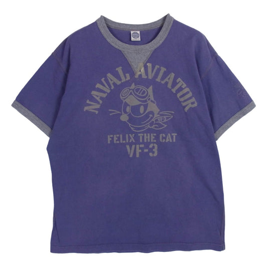 TOY'S McCOY トイズマッコイ FELIX THE CAT NAVAL AVIATOR フィリックス ザ キャット 半袖 tシャツ パープル系 L【中古】