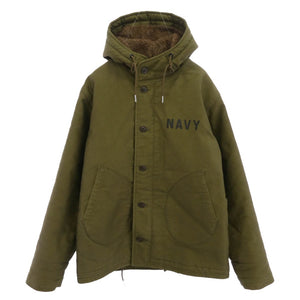 TOY'S McCOY トイズマッコイ TMJ1814 N-1 HOODED COAT FELIX THE CAT TOUGH MINDED CAT フェリックス プリント フーデッド デッキ ジャケット モスグリーン系 40【中古】