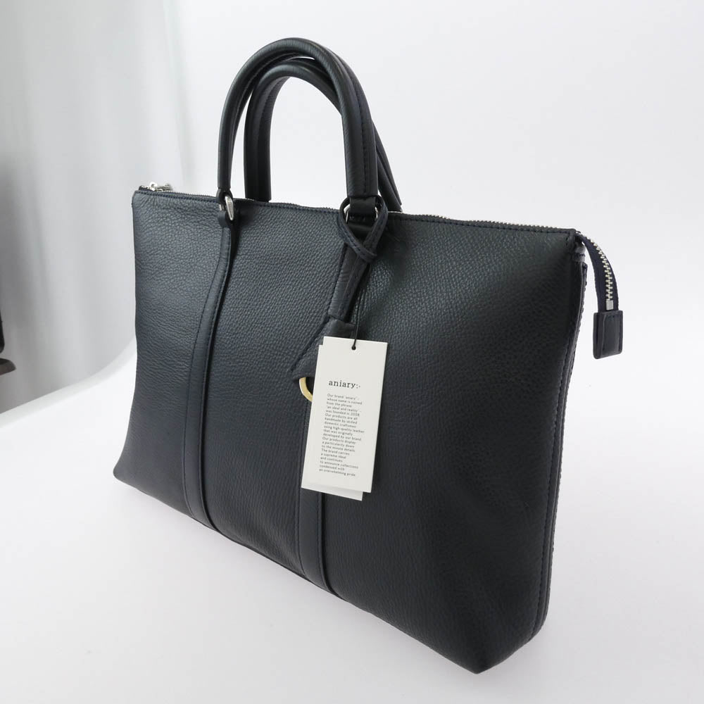 aniary アニアリ 07-01005 Shrink Leather そぎ落としブリーフ ビジネスバッグ NAVY ネイビー系【極上美品】【中古】