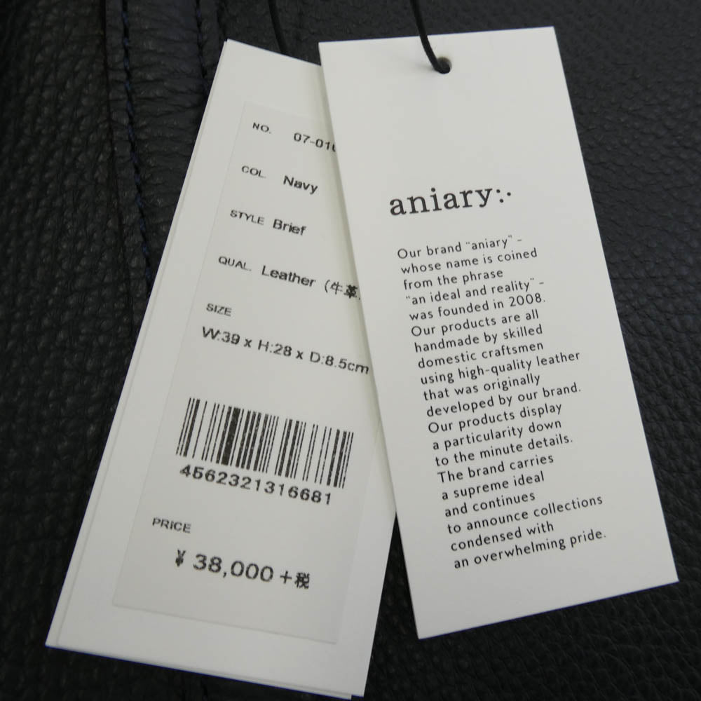 aniary アニアリ 07-01005 Shrink Leather そぎ落としブリーフ ビジネスバッグ NAVY ネイビー系【極上美品】【中古】