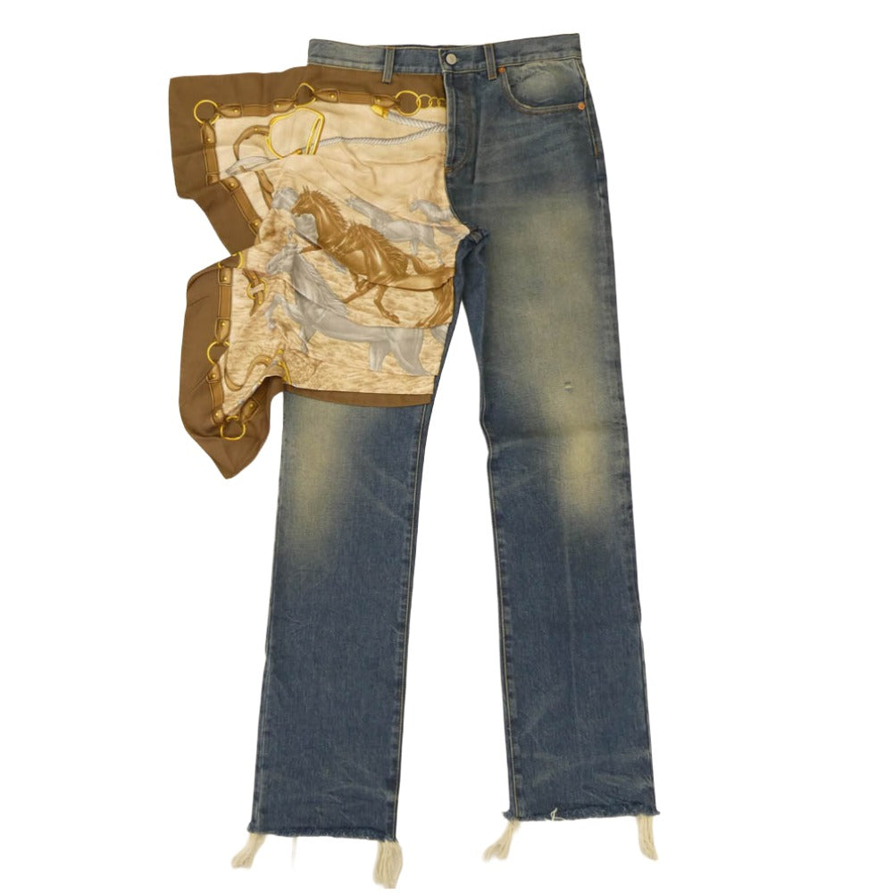 GUCCI グッチ 760651 XDCPN スカーフ ディテール付き デニム パンツ ブルー系 34【新古品】【未使用】【中古】