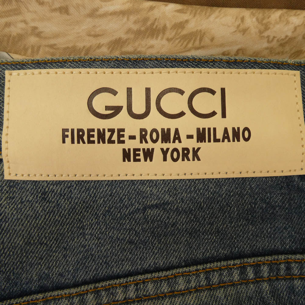 GUCCI グッチ 760651 XDCPN スカーフ ディテール付き デニム パンツ ブルー系 34【新古品】【未使用】【中古】