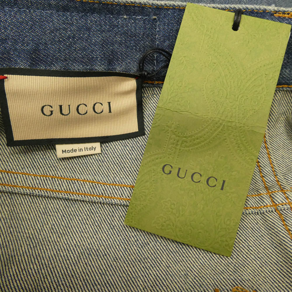 GUCCI グッチ 760651 XDCPN スカーフ ディテール付き デニム パンツ ブルー系 34【新古品】【未使用】【中古】