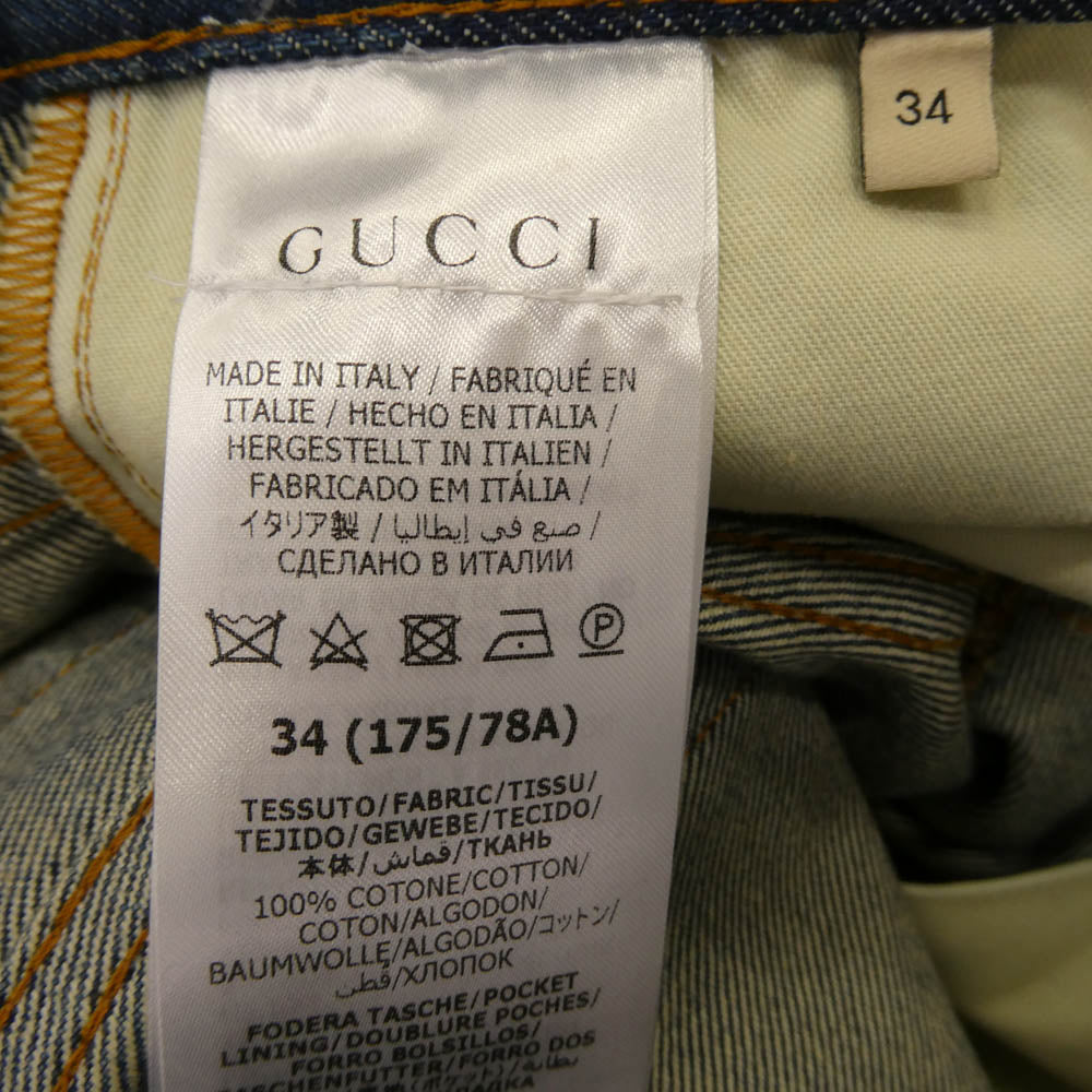 GUCCI グッチ 760651 XDCPN スカーフ ディテール付き デニム パンツ ブルー系 34【新古品】【未使用】【中古】