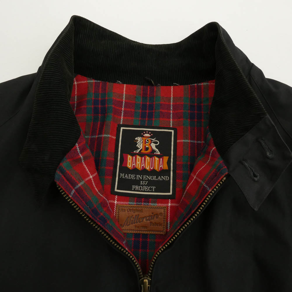 BARACUTA バラクータ 英国製 millerain 137 Project G-9 裏地チェック ワックスコットン ハリントンジャケット スウィングトップ ブラック系 44【中古】