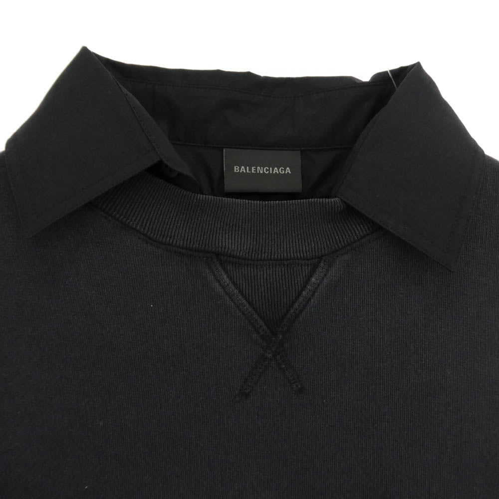 BALENCIAGA バレンシアガ 25SS 838975 TSVC6 1041 Balenciaga Hybrid Mini Dress シャツカラー ハイブリッド ミニ ドレス スウェット ワンピース ブラック系 1【中古】