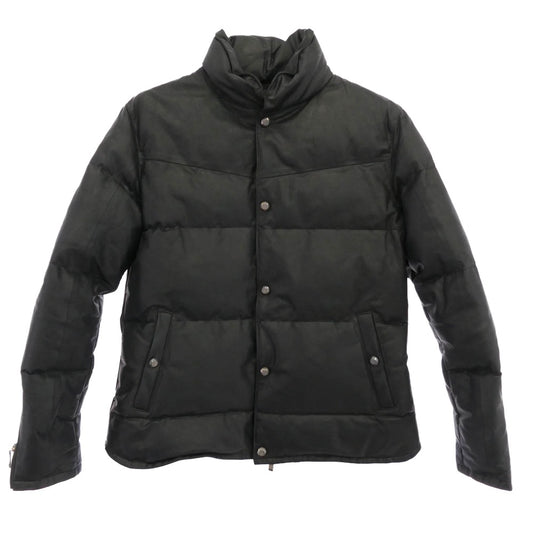 ISAMUKATAYAMA BACKLASH イサムカタヤマバックラッシュ T-032 THE LINE GUIDI CALF Vitello Fiore + POLISH WHITE GOOSE DOWN JACKET SILVER925パーツ グイディカーフ ホワイトグース レザー ダウンジャケット ブラック系 XL【中古】