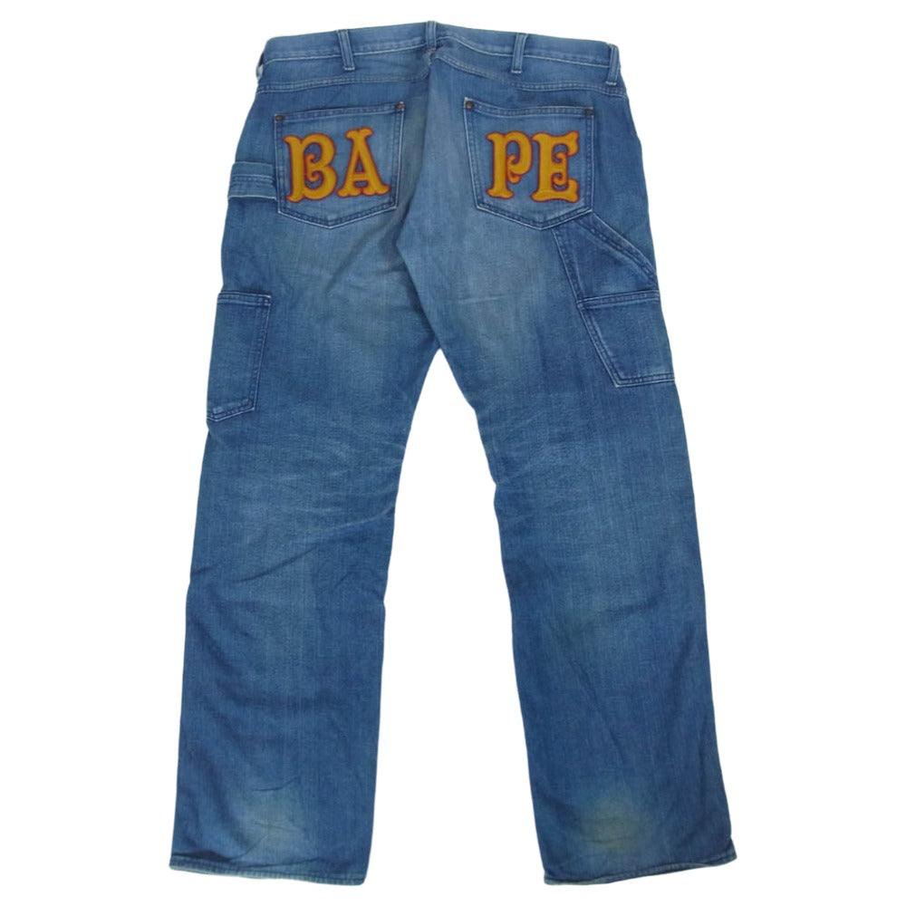 A BATHING APE アベイシングエイプ 1930-150-027 バック刺繍 ダブルニー ペインター パンツ インディゴブルー系 L【中古】