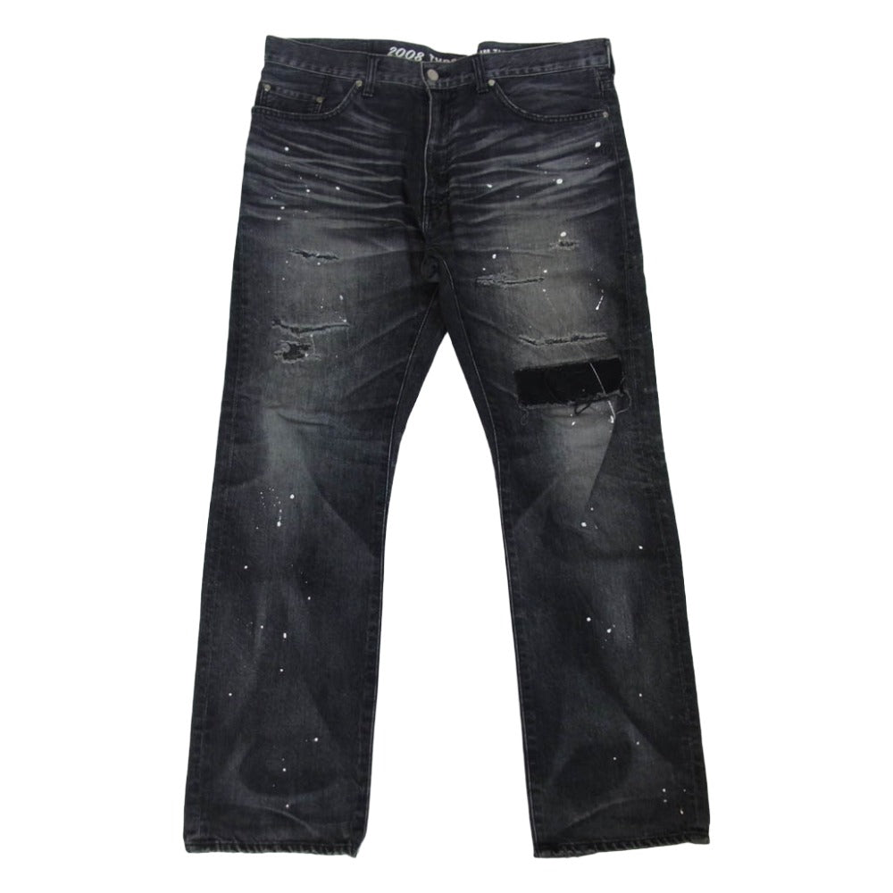 A BATHING APE アベイシングエイプ 001DPF801004X ペンキ ダメージ加工 デニム パンツ ブラック系 XL【中古】