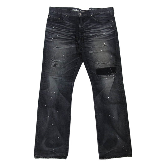 A BATHING APE アベイシングエイプ 001DPF801004X ペンキ ダメージ加工 デニム パンツ ブラック系 XL【中古】