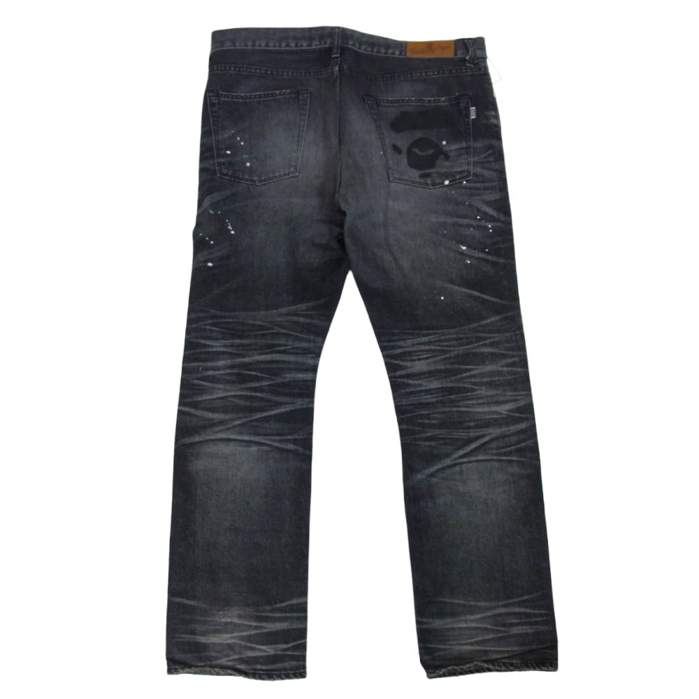 A BATHING APE アベイシングエイプ 001DPF801004X ペンキ ダメージ加工 デニム パンツ ブラック系 XL【中古】