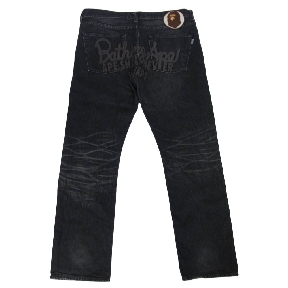 A BATHING APE アベイシングエイプ 001DPG301006X SLIM TAPER バック刺繍 デニム パンツ ブラック系 XL【中古】