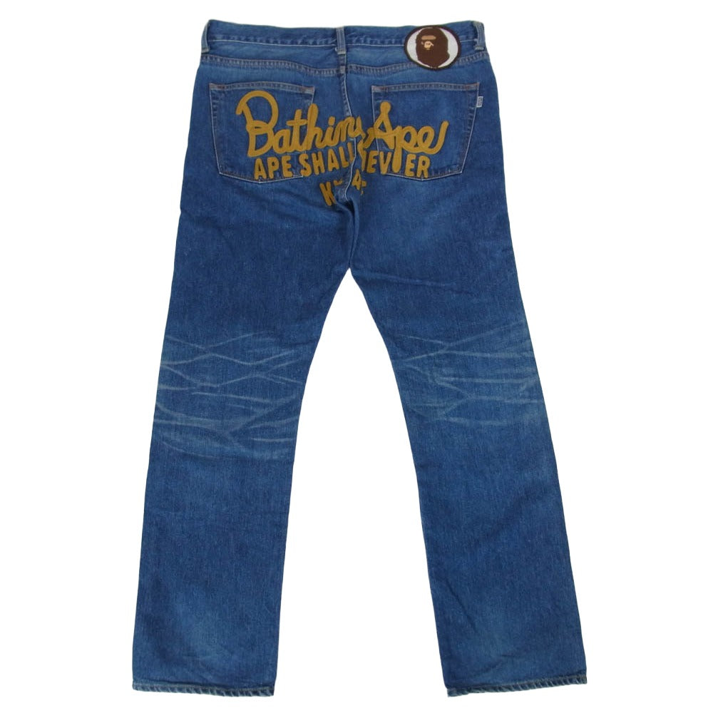 A BATHING APE アベイシングエイプ 001DPG301006X SLIM TAPER バック刺繍 デニム パンツ インディゴブルー系 XL【中古】