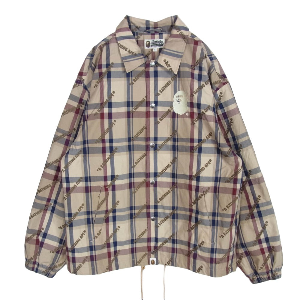 A BATHING APE アベイシングエイプ 25SS 001LJJ801052I Logo Check Pattern Coach Jacket ロゴ チェックパターン コーチジャケット ベージュ系 L【中古】