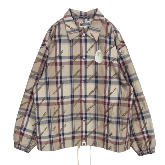 A BATHING APE アベイシングエイプ 25SS 001LJJ801052I Logo Check Pattern Coach Jacket ロゴ チェックパターン コーチジャケット ベージュ系 L【中古】