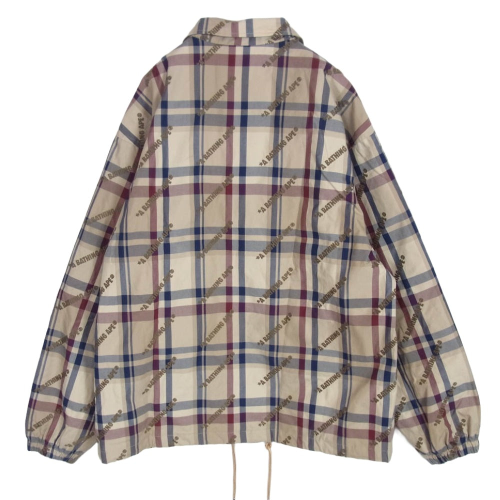 A BATHING APE アベイシングエイプ 25SS 001LJJ801052I Logo Check Pattern Coach Jacket ロゴ チェックパターン コーチジャケット ベージュ系 L【中古】